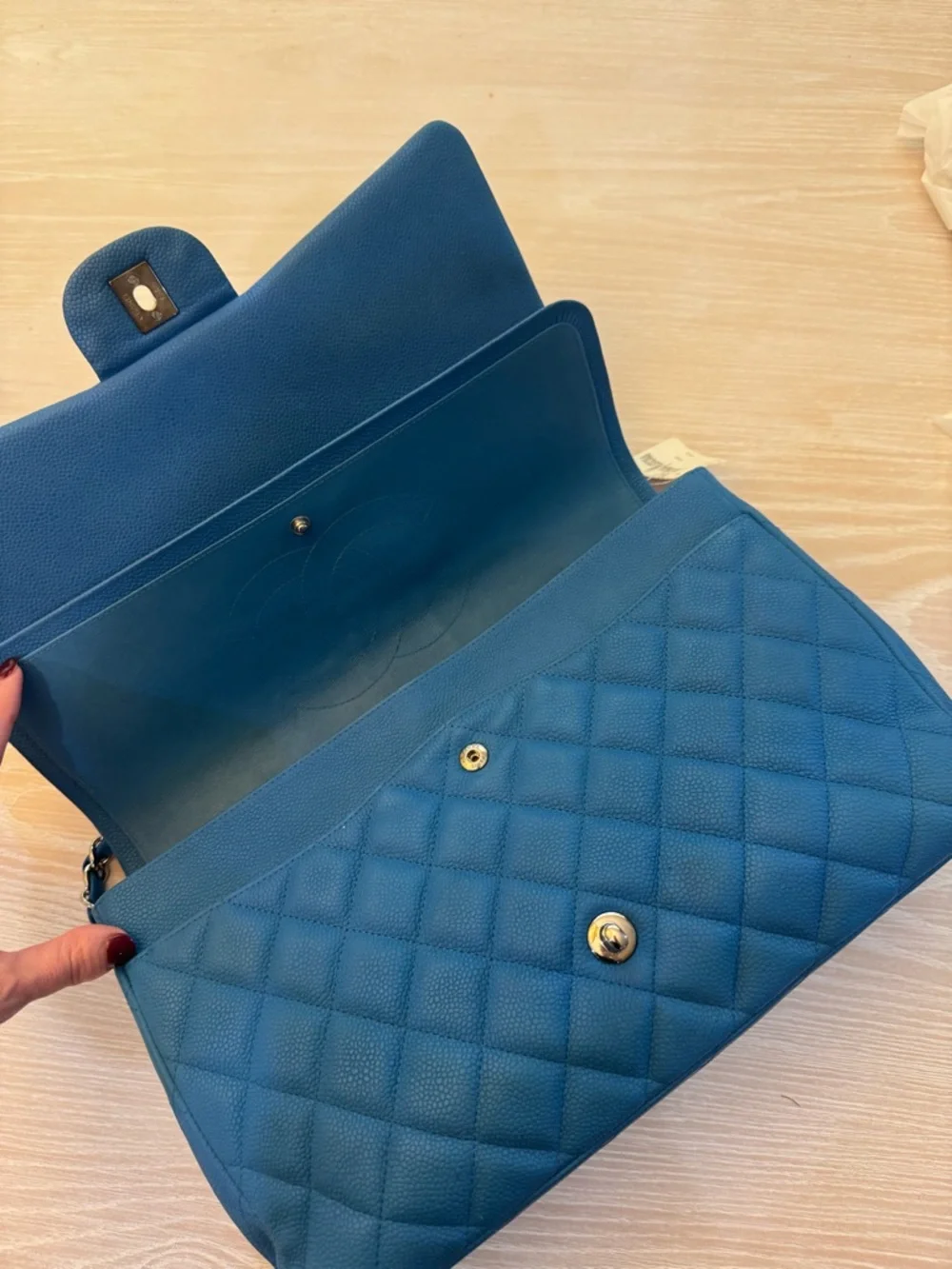 NWT Chanel Jumbo (Large) Classic Double Flap Blue Caviar NEW